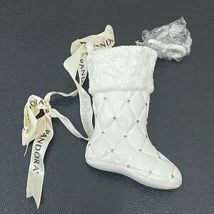 2012 PANDORA White Boot Sock Holiday Stocking Christmas Ornament New in box